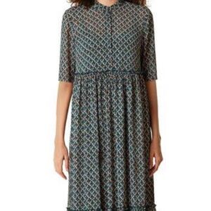 Tile Print Georgette Empire Tiered Shirtdress